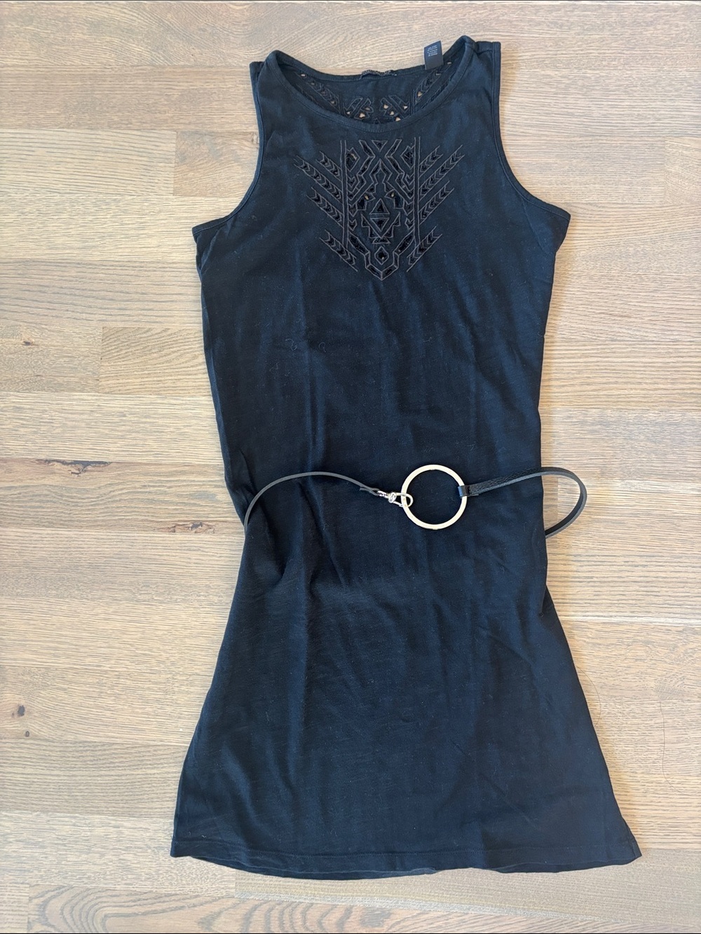 Scotch & Soda Black Sleeveless Mini Dress with Embroidered Yoke